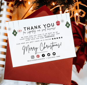 Custom thank-you cards for packages during the holiday season